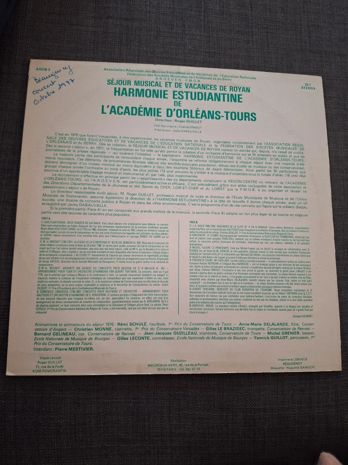 33T Vinyl Harmonie Estudiantines Academie Orleans Tours Royan 1977 AROB 3 – photo 2